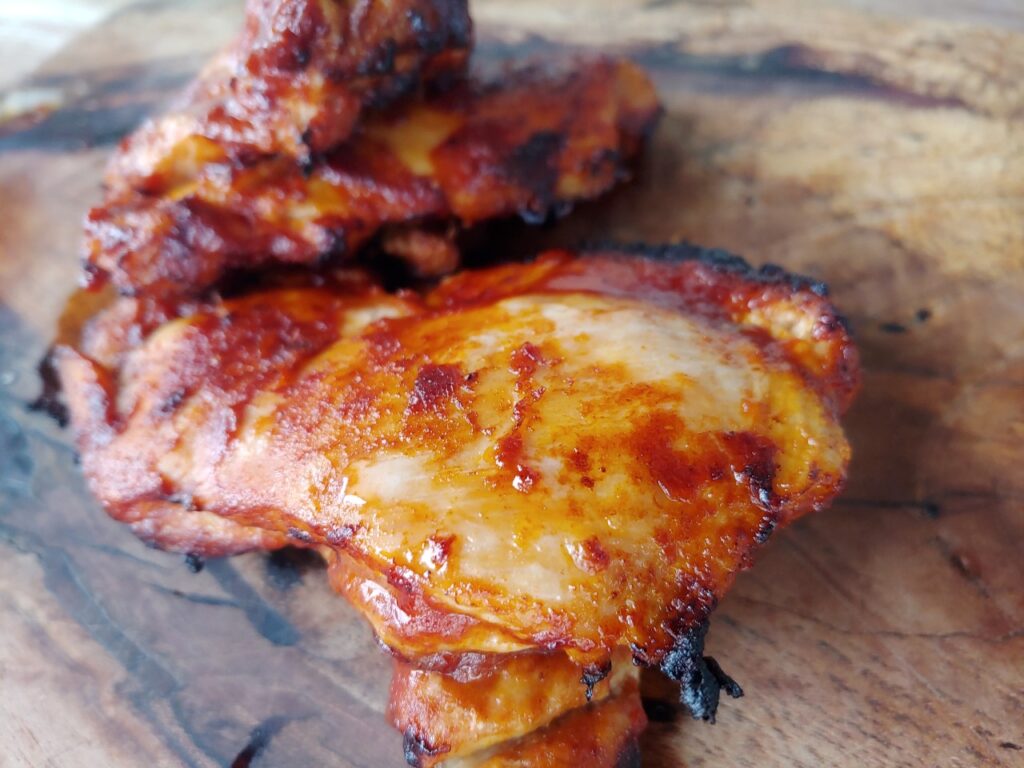 whole30 bbq chicken thighs on board