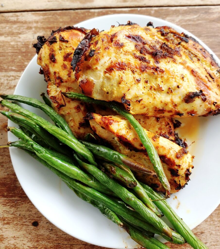 air fryer curry chicken marinated with green beans