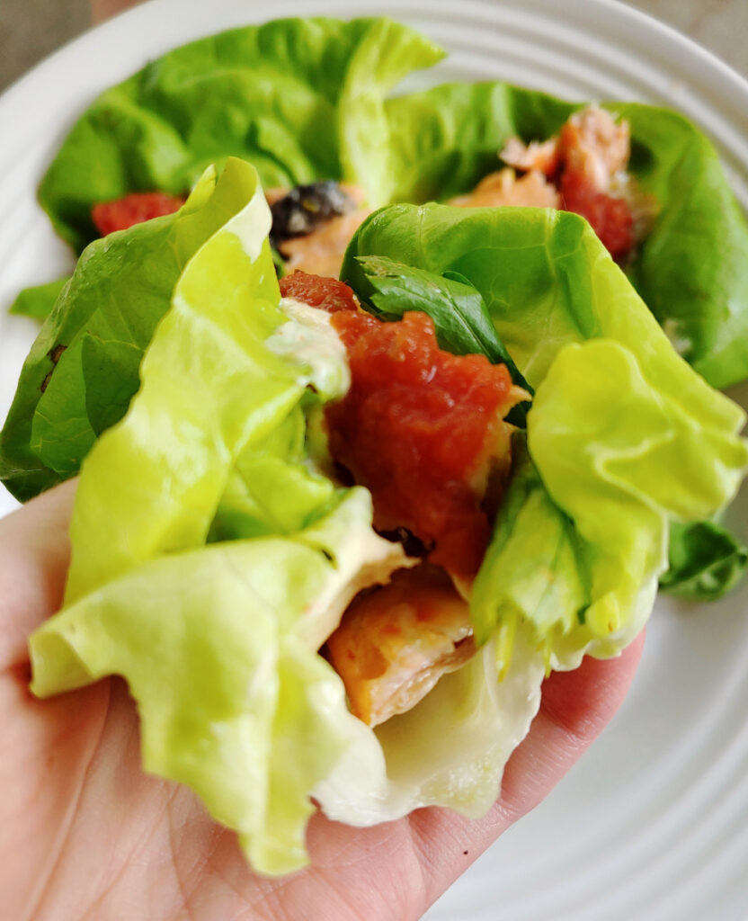 lettuce wrapped salmon tacos in the ninja foodi- a ninja foodi salmon recipe